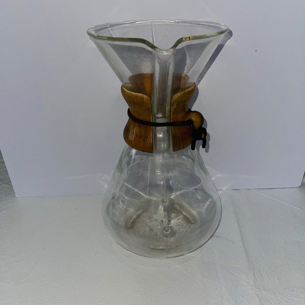 Vintage Chemex Glass Pour Over Coffee Maker Green Stamp Pyrex MCM 6 Cup 9.5"